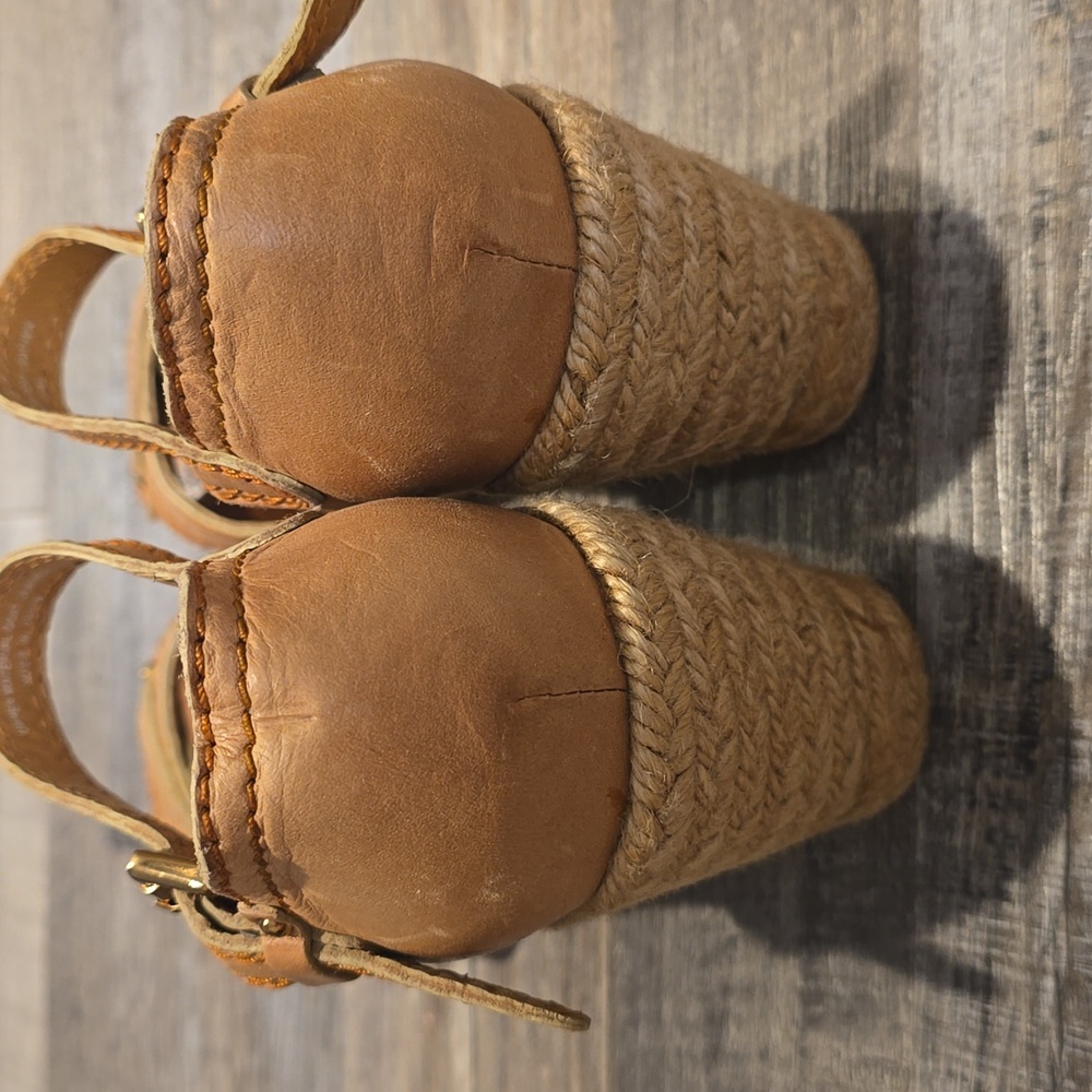 Apepazza Tan Suede Espadrilles Leather Wedge Sandals Size 8.5 - Picture 6 of 13